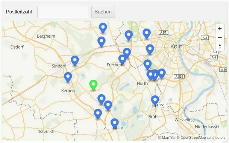 Karte mit Trockeneis Verkaufsstellen in Deutschland