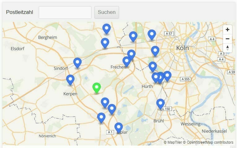 Trockeneis Vertriebsstellensuche mit Ausschnitt einer Deutschlandkarte